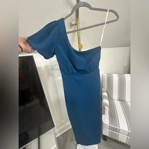 New Lulu's Ultimate Poise Teal Blue One-Shoulder Midi Dress XS X-Small Classy - Picture 6 of 11